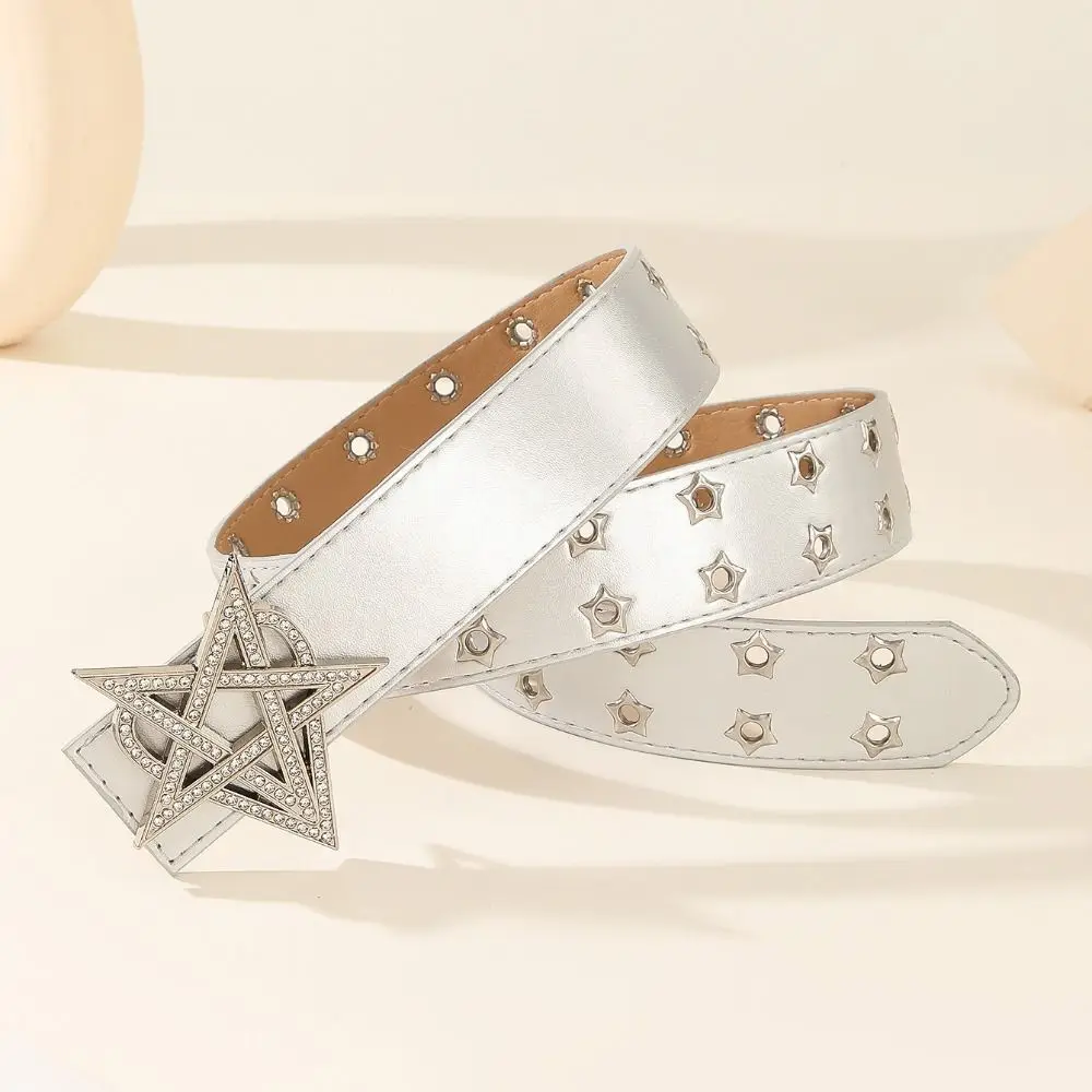Hiphop Pu Leather Punk Style Belt Letter Metal Buckle Rhinestone Star Belt Vintage Streetwear Jeans Belt Party