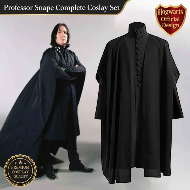 ☆ Disfraz de Cosplay del Profesor Snape de YunCos, Túnica Negra de Hogwarts, Camisa, Traje para Adultos, Varita Mágica, Fiesta de Carnaval ☆