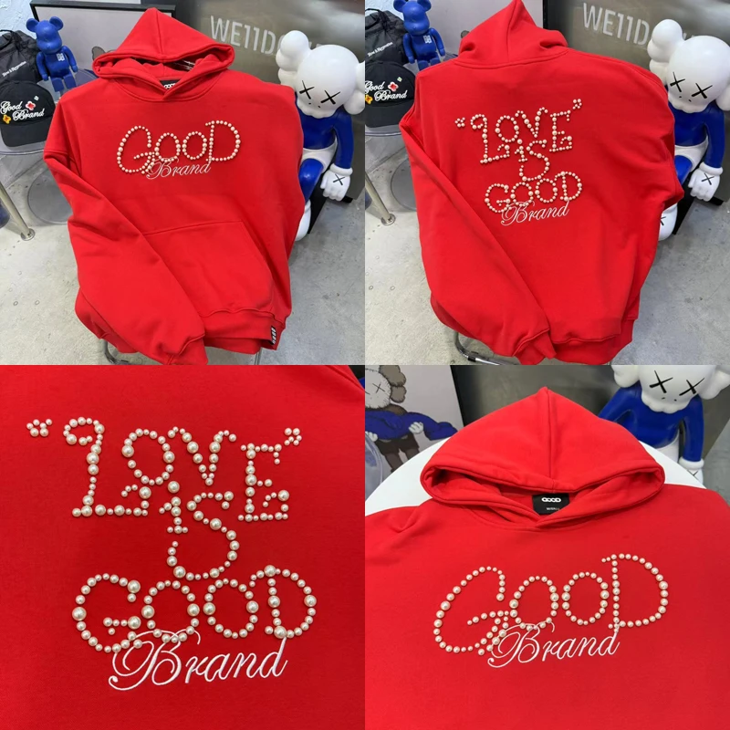 الرجال النساء اليومية عارضة GOODBRAND البلوز البلوز احتفالي الأحمر طبعة محدودة رائعة اللؤلؤ السنة الجديدة فضفاضة جيدة هوديي #1