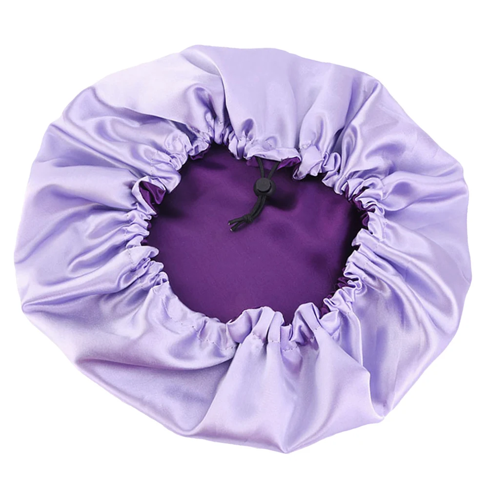 قبعة نوم من الساتان بطبقة مزدوجة قابلة للتنفس للنساء، تغطية كاملة، قبعة سماء مرنة قابلة للتعديل لرطوبة الشعر