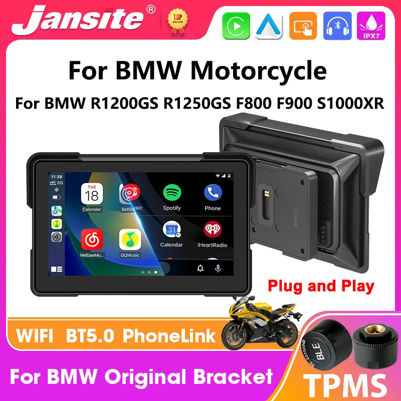 Jansite 7 Zoll Für BMW Motorrad GPS-Navigation Drahtloses Carplay Android Auto BT5.0 Für BMW R1200GS ADV/ R1250GS ADV/S1000XR