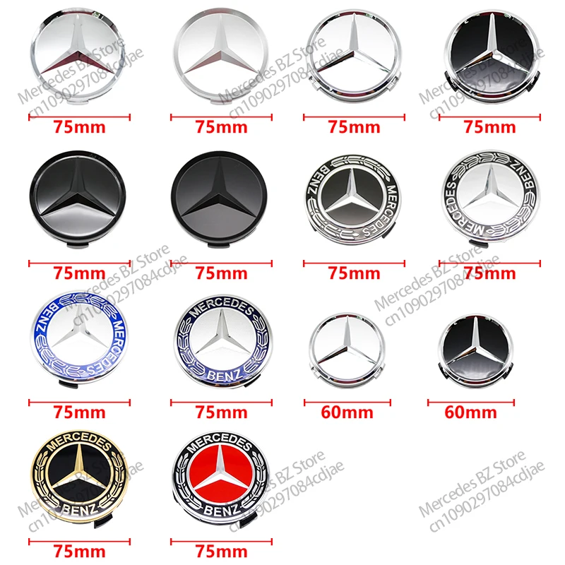 Tapas de cubo central de rueda de coche, cubiertas de llanta con emblema de Mercedes Benz AMG W203, W206, W220, W205, W211, W212, 75mm, 4 unidades por juego