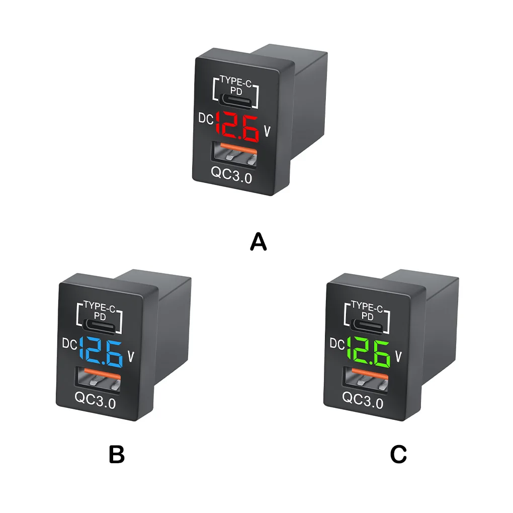 

PC Car Power Socket USB 3.0 Type-C Interface Rectangular Digital Antiflaming Charging Adapter Outlet Accessories Blue