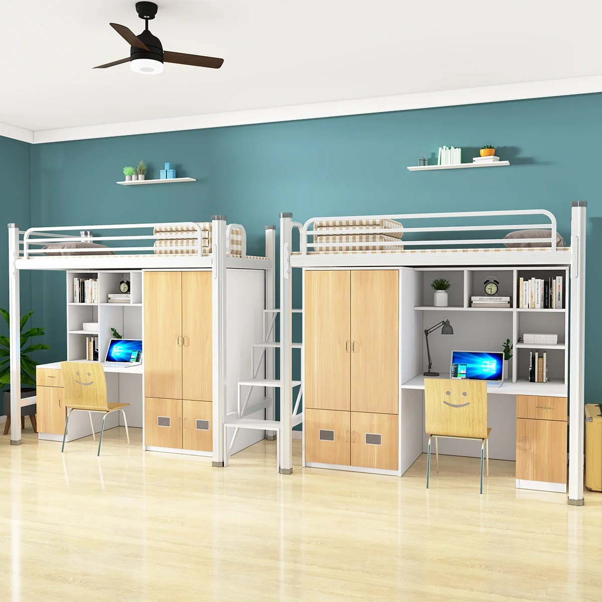 Upper bed and lower table combination bed, modern dormitory bed, staff iron frame bed, college student dormitory bed