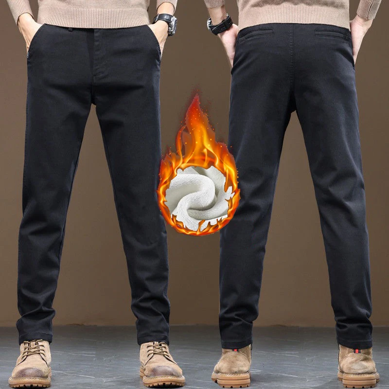 

Новинка 2024 года, мужские осенне-зимние утепленные облегающие брюки, мужские зимние теплые плюшевые флисовые эластичные брюки, модные повседневные удобные брюки