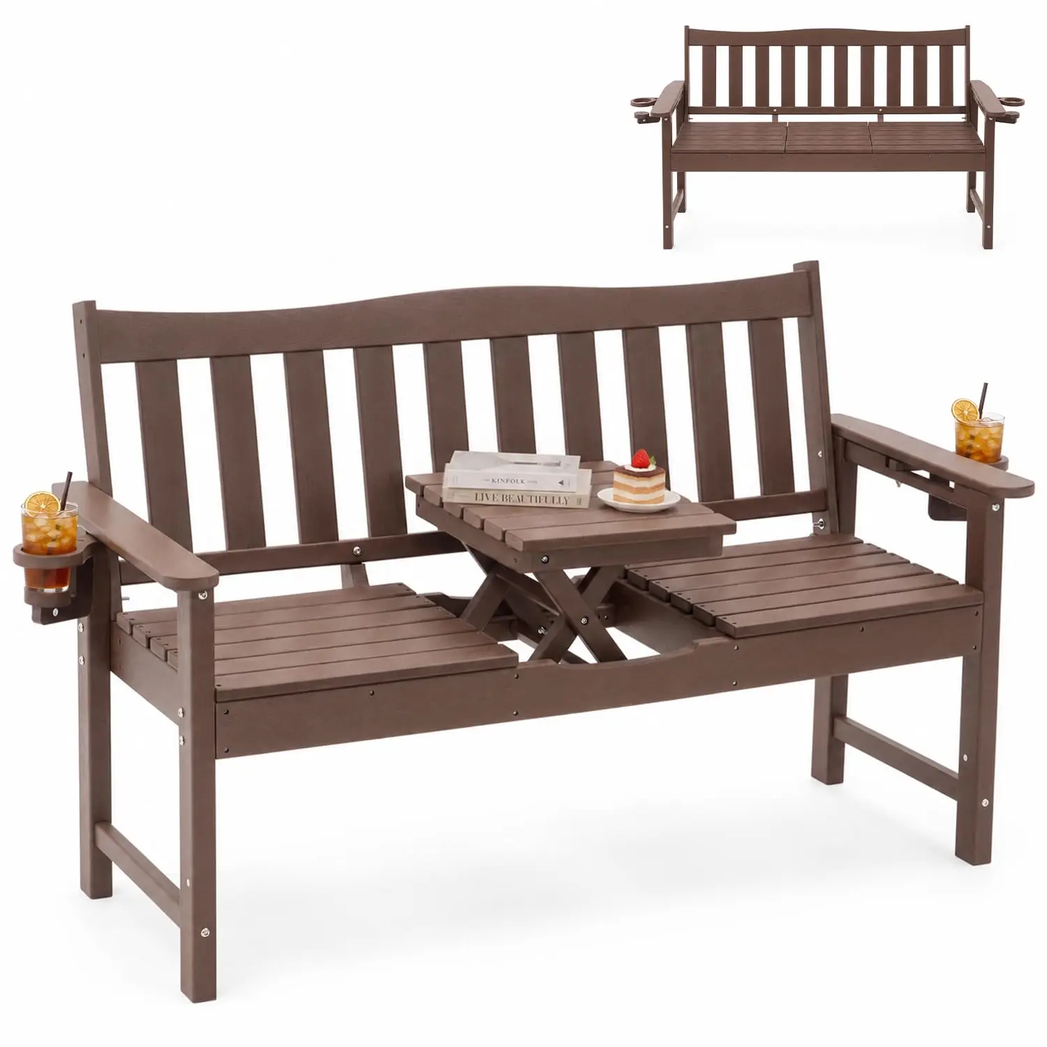 Material, Outdoor Use Lifting Middle Table,Built In Cup Holders,Low Maintenance,Supports 1-3 people