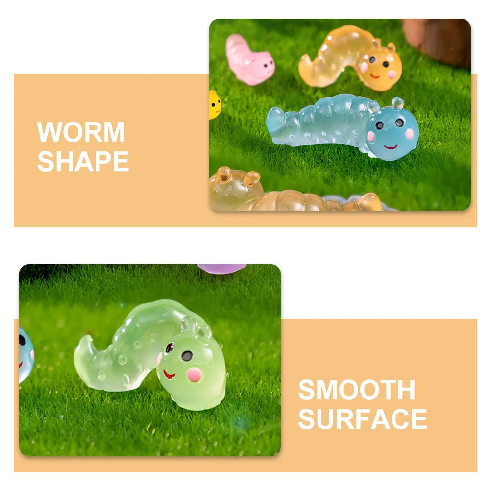 50 قطعة المشهد الصغير دودة الزينة الراتنج مصغرة محاكاة الديدان دائم البستنة الحلي بونساي الراتنج دودة ديكور توهج #2