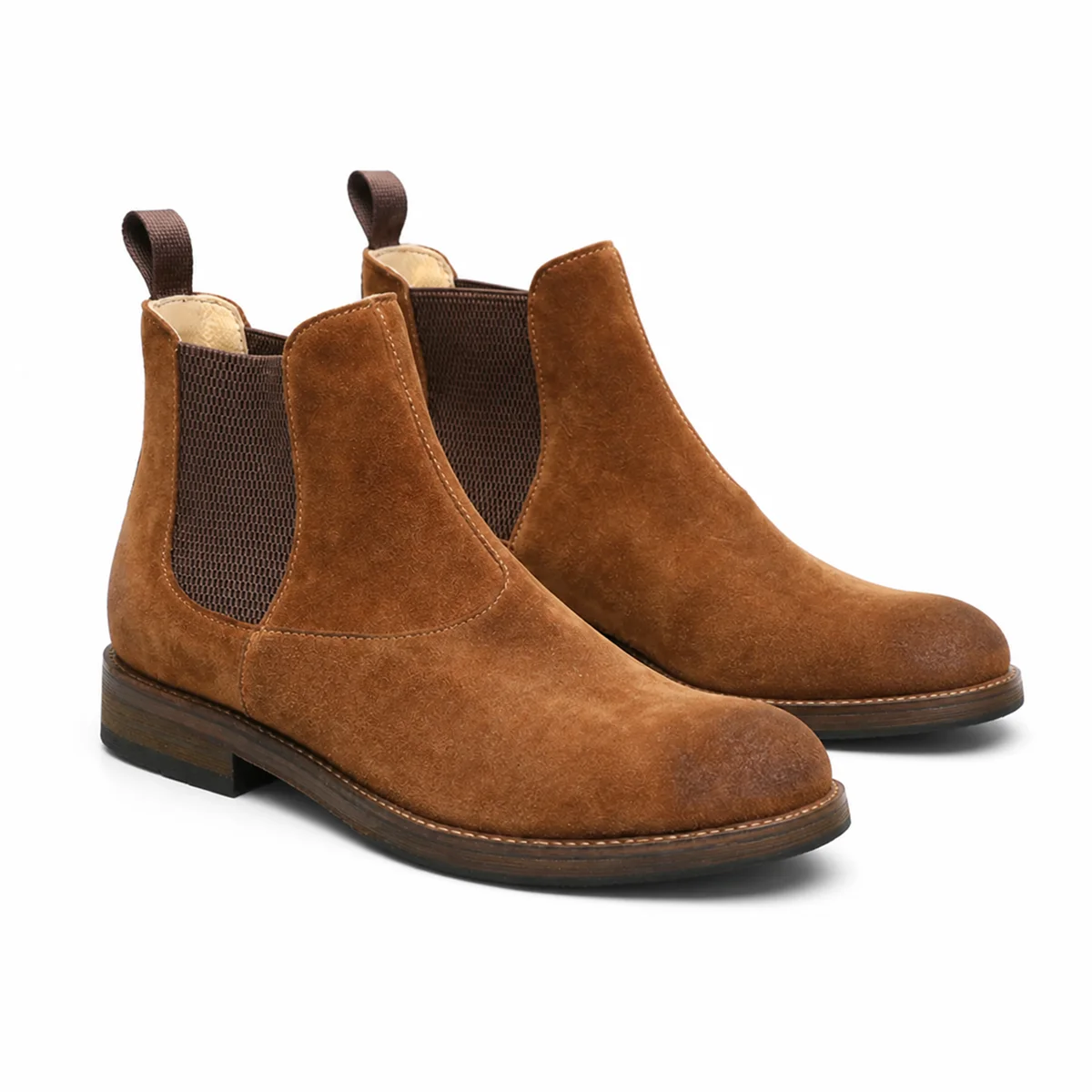 Men's Cow Suede Chelsea Boots Handcrafted Slip On Ankle Boots Camel Brown Casual Shoes