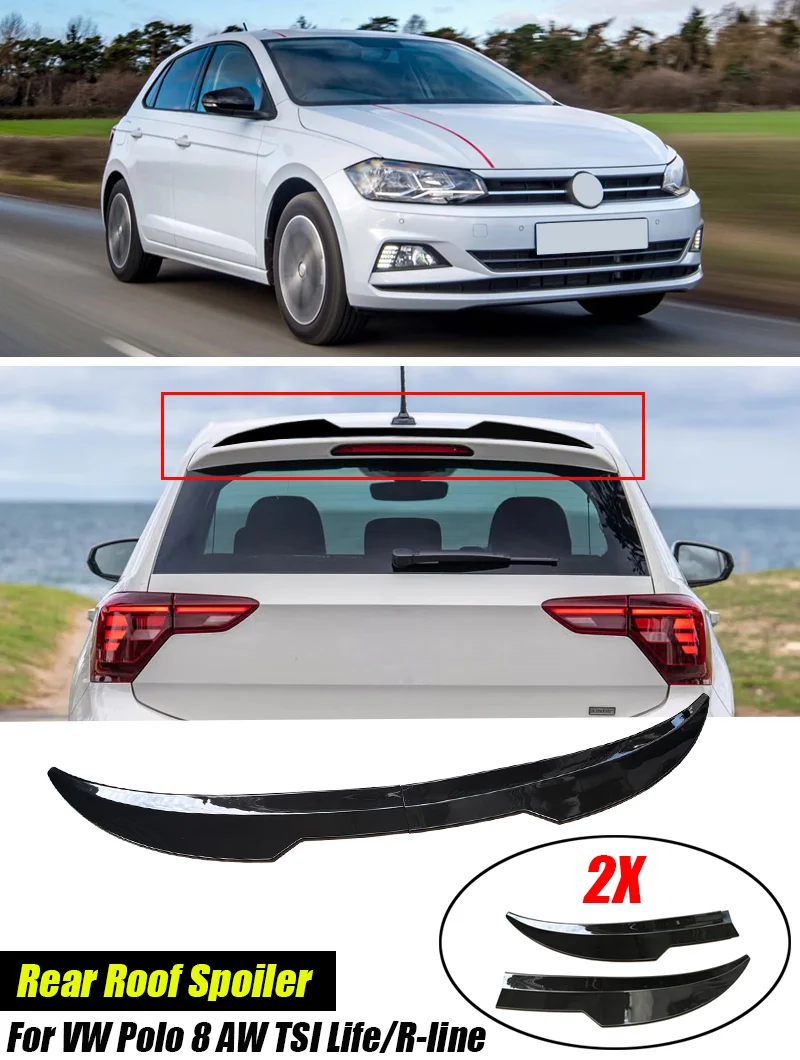 2 Stück 99cm Auto-Dachspoiler für VW Polo 8 AW TSI Life/R-line Polo Mk5 6C/6R ABS Heckflügel Dekoration Universal Glänzend Schwarz – Detail 1