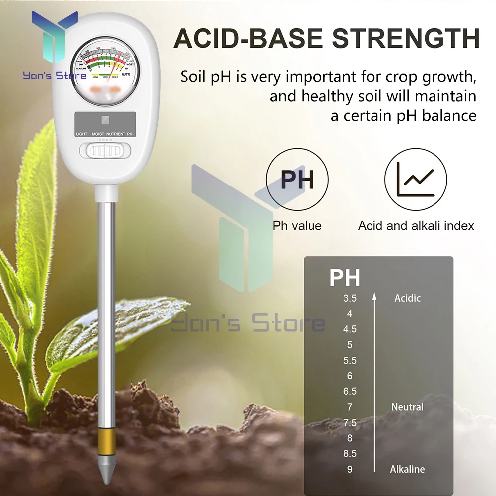 4 in1 Soil PH Value Light Moist Nutrient Test Meter Indoor Potted Plant Measuring Instrument Plant Cultivation Gardening Tools