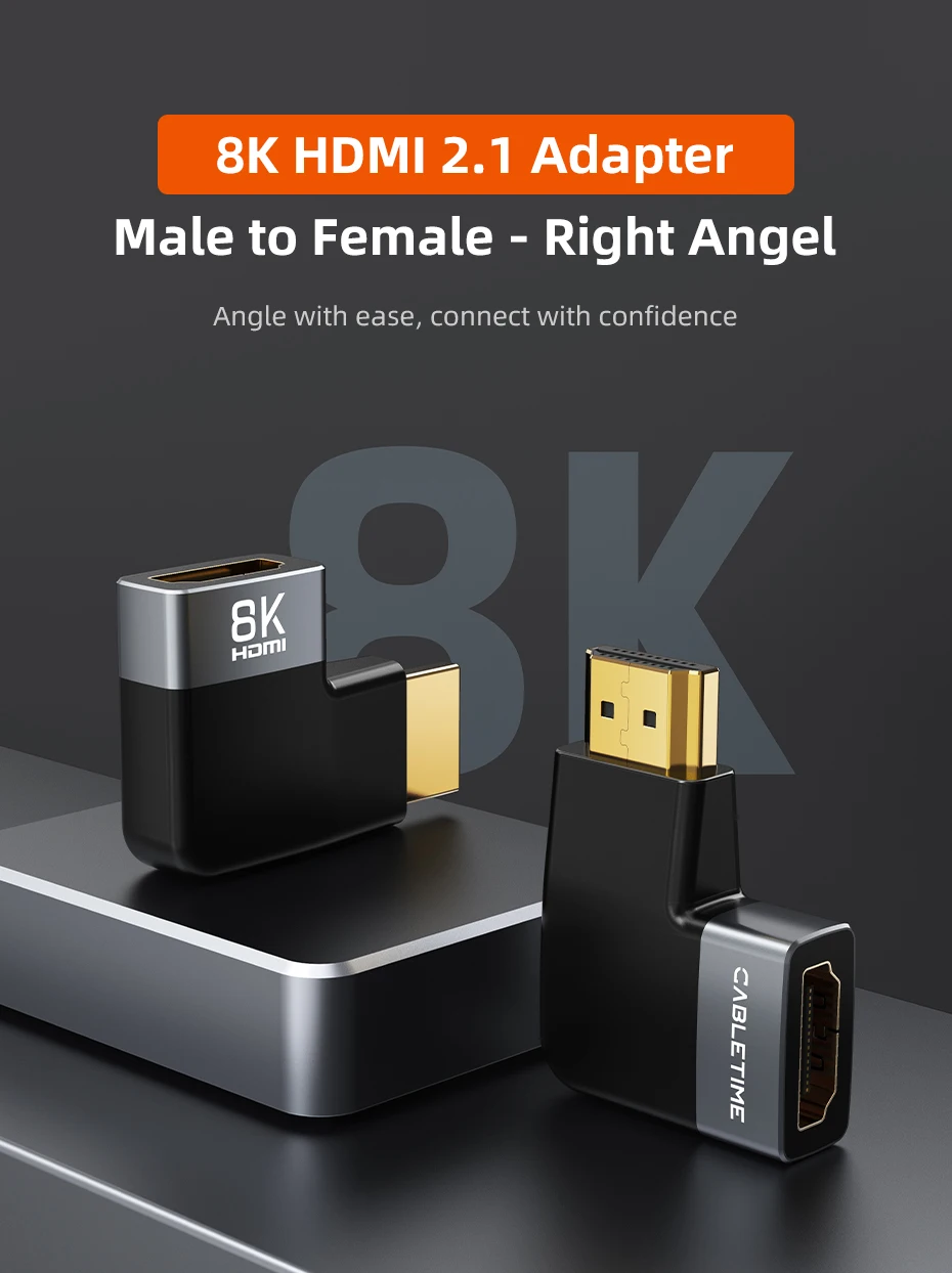 CABLETIME 8K HDMI Adapter Stecker auf Buchse Konverter Adapter UHD2.1 Unterstützung 8K HDMI 2.1 4K 120Hz 48Gbps für HDTV Laptop PS5 – Detail 9