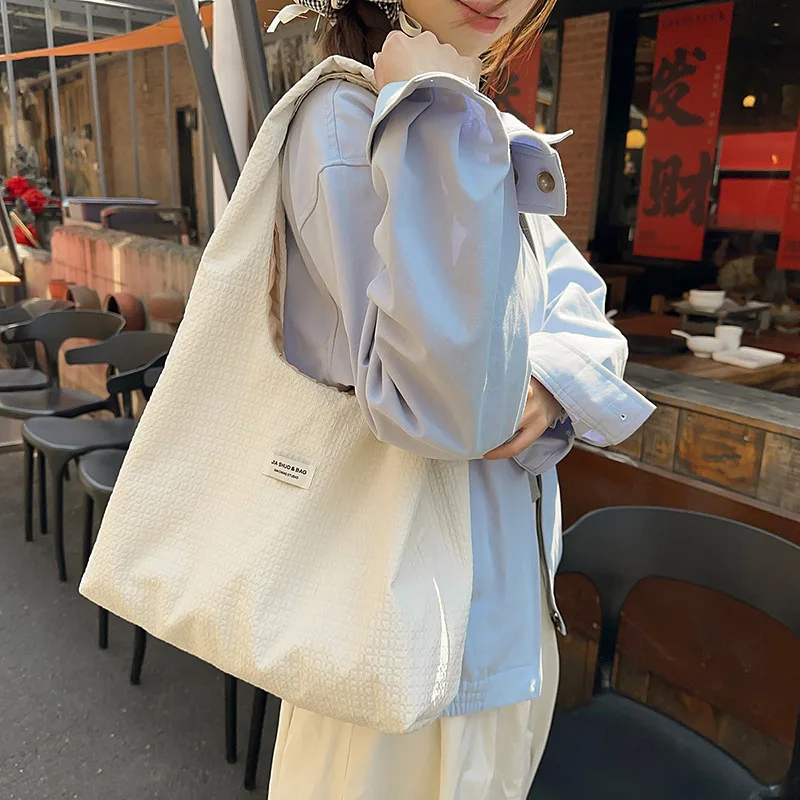 

2025 Pleated Oversized Tote Bag for Women Japanese Minimalist Shoulder Bag Mori Girl Aesthetic Casual Commuter Purse