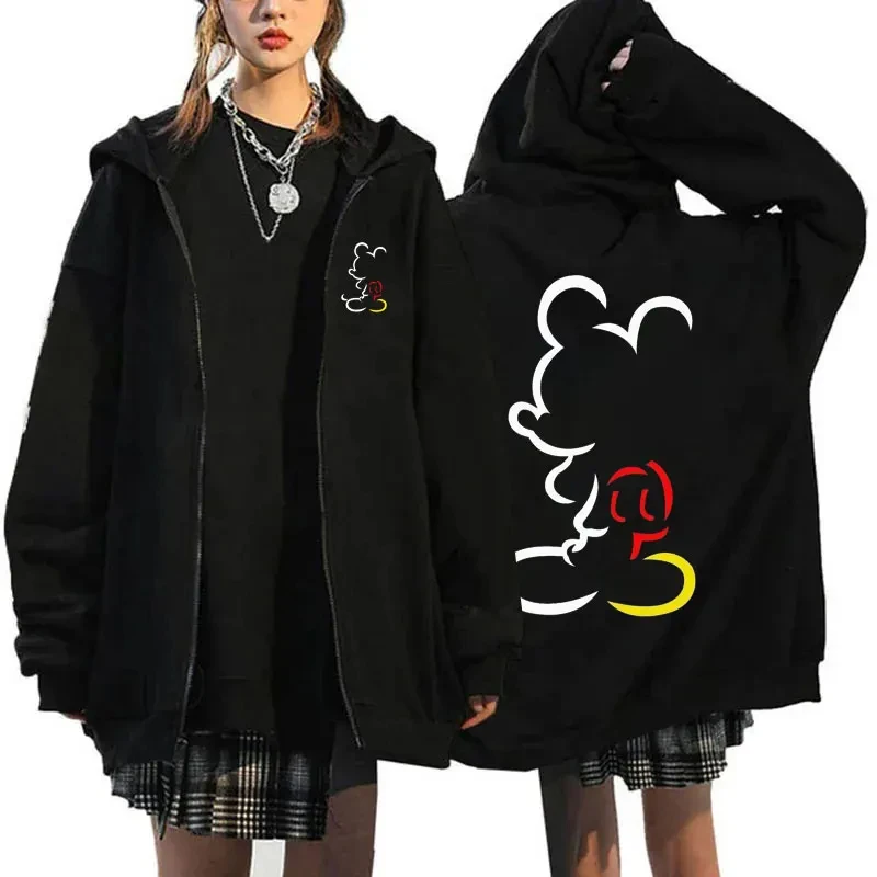 Sudadera con capucha de Mickey Mouse para hombre y mujer, abrigo de gran tamaño con cremallera, ropa de Anime de dibujos animados, chaquetas de