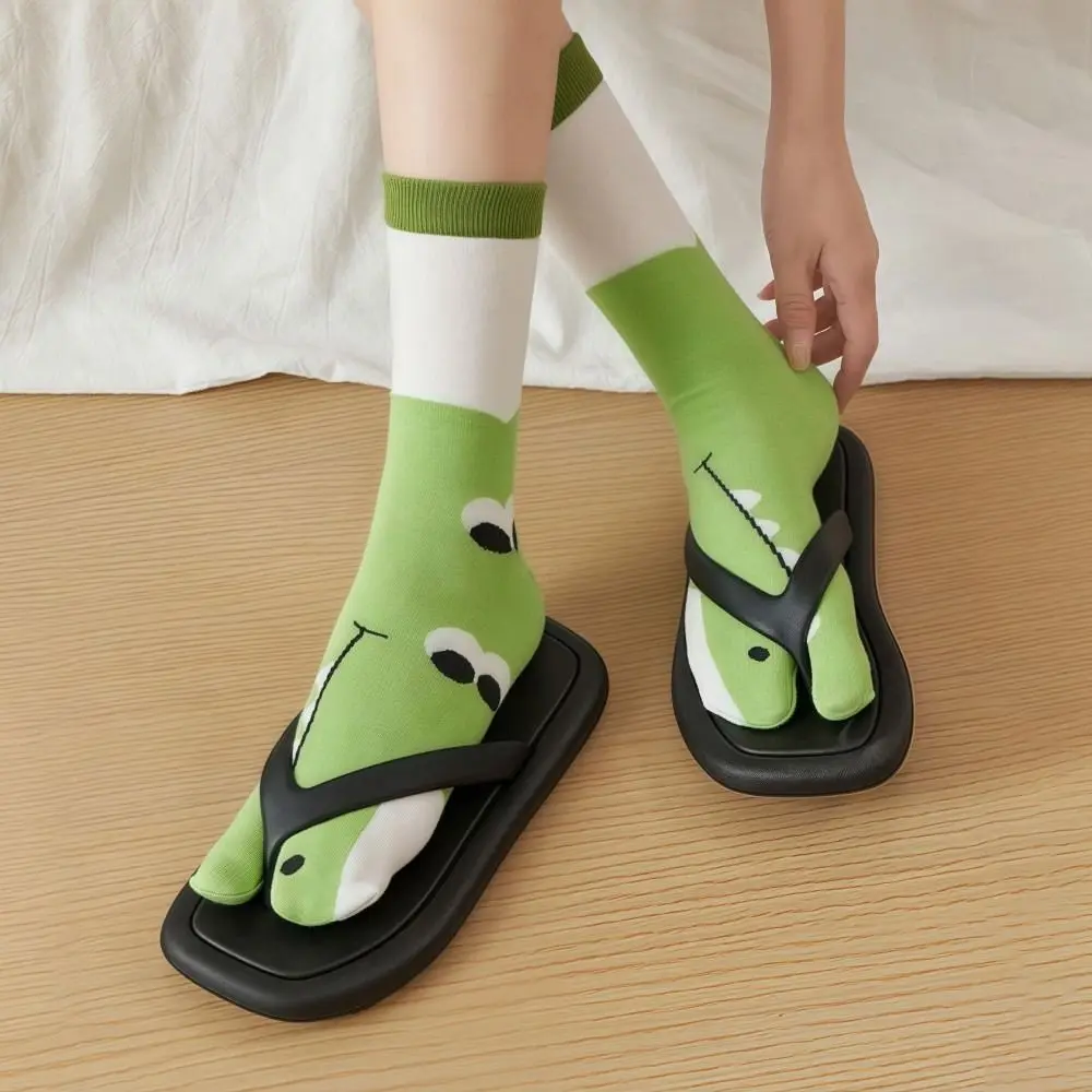 Funny Dolphin Crocodile Cat Toe-socks Comfortable Soft Mid-calf Socks Breathable Long Style Animal Print Socks Women