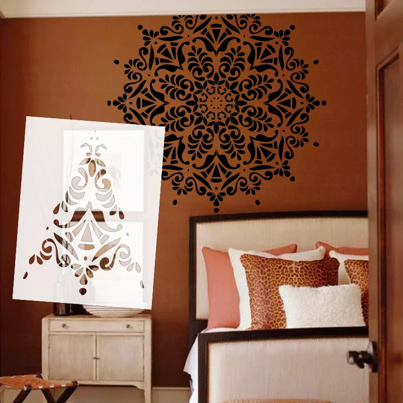 Mandala Big Round Flower Stencil para Pintura de Parede, Modelo Decorativo para Pintar, Decors para Fabricantes de Móveis, S447, 70cm - 110cm
