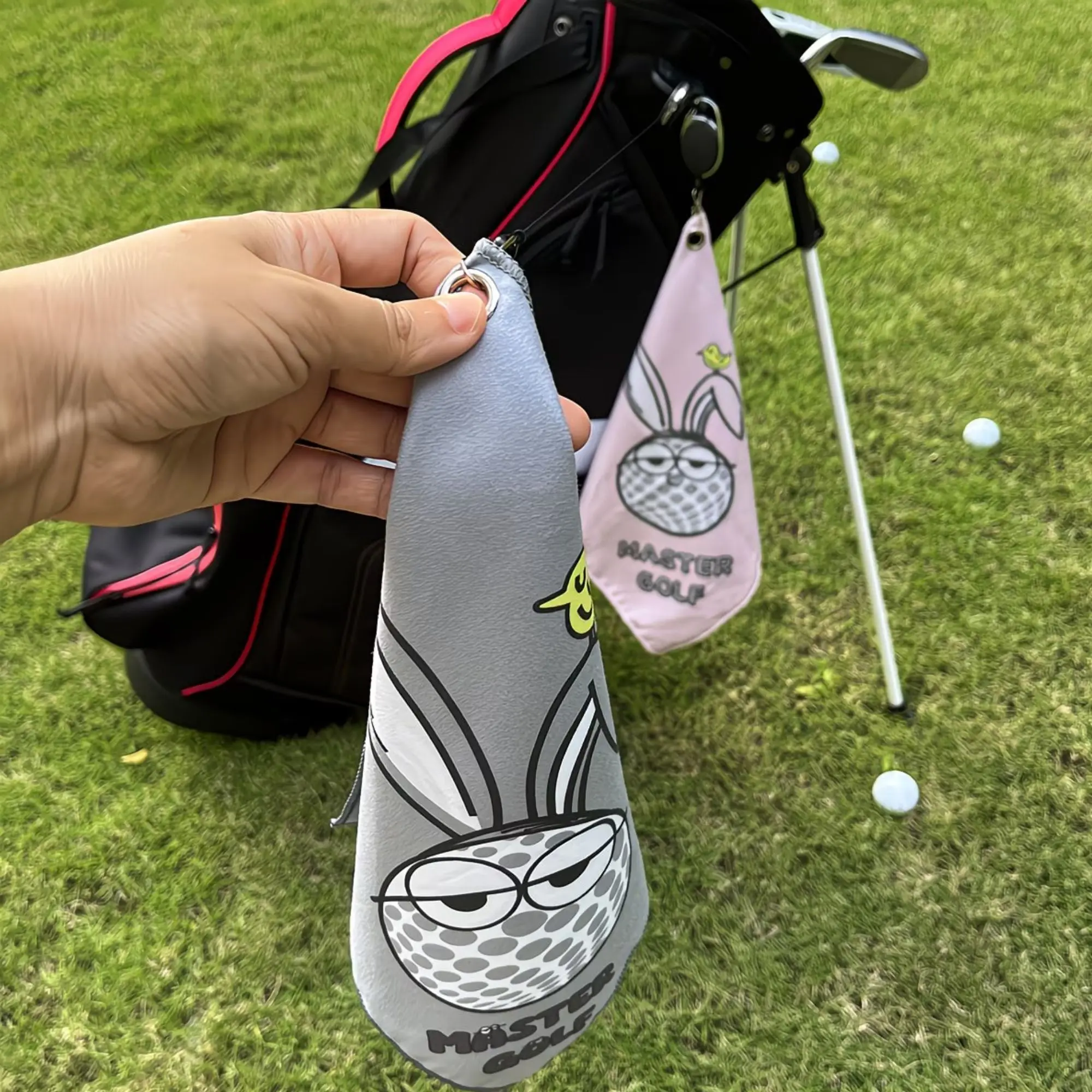 2 Counts New Style Premium Golf Towels, Double Sided Print, Golf Accessories, Super Absorbent&Quick-Dry for Quick Cleaning