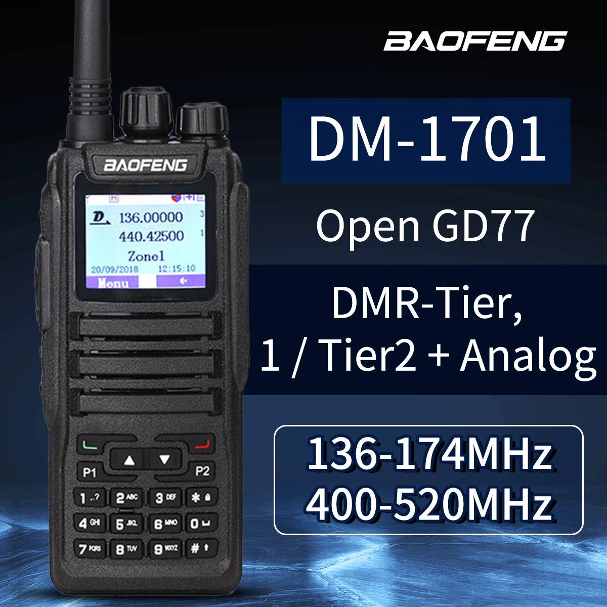 Baofeng DM-1701 DMR Walkie Talkie Open GD77 Dual Mode Analog & Digital Tier 1+2 Dual Time Slot Long Range DM 1701 Ham Radio