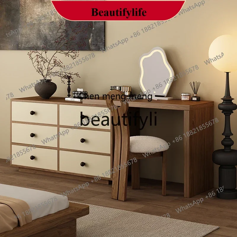 

D178 Light retro solid wood dresser, new modern simple bedroom makeup table, chest of drawers, and integrated bedside cabinet