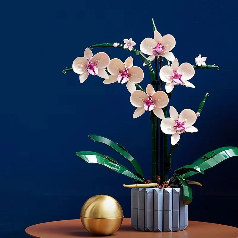 

Decorative phalaenopsis potted bouquet girl's small particle building blocks Christmas surprise toy