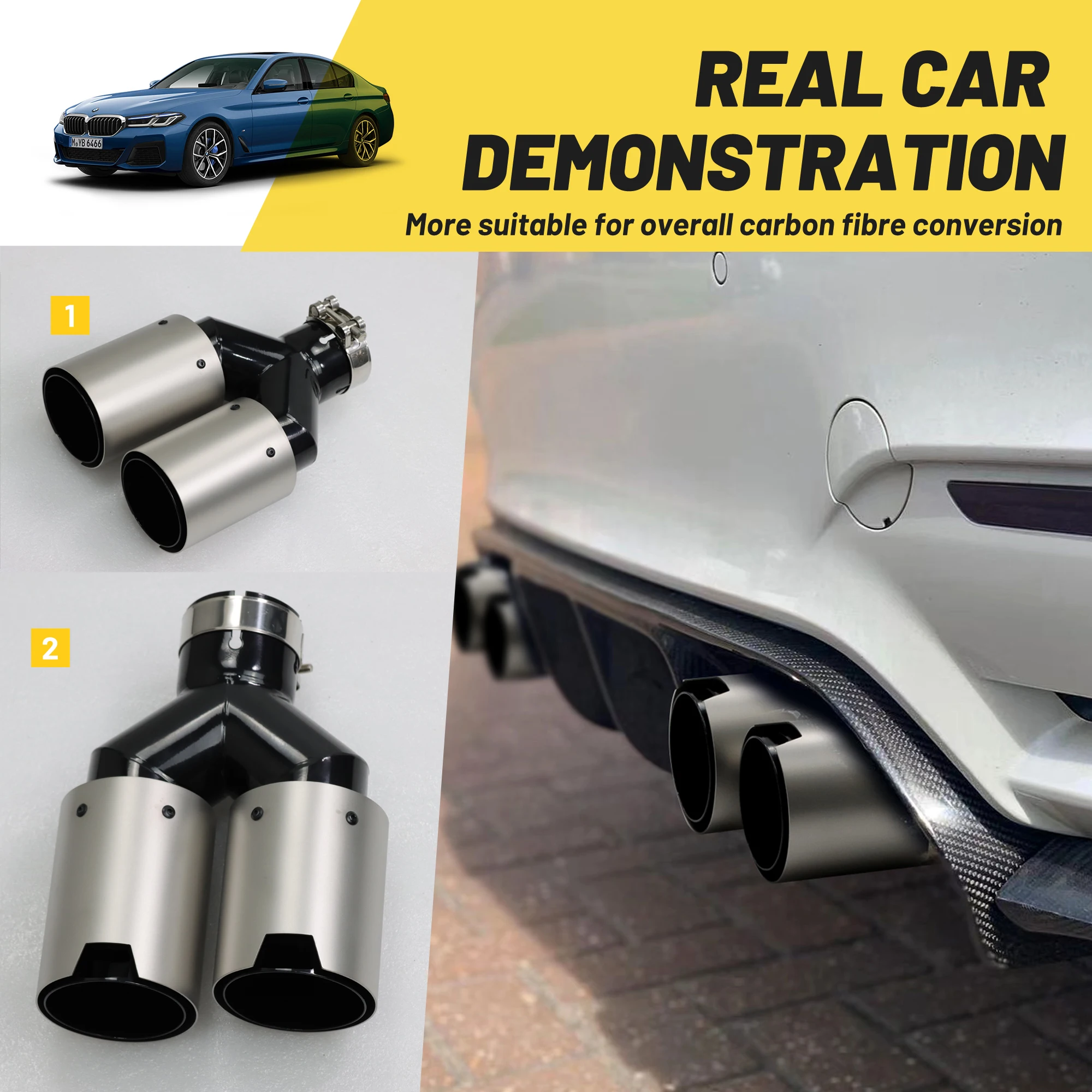 Atualizar tubo de escape saída dupla em forma de y ponta do silenciador para decoração do carro preto silenciador dicas traseiras modificar