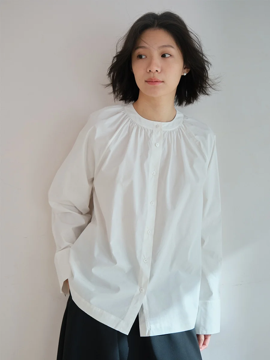 

Whitecube Spring New Vintage Loose Cotton antung Heavy Emed round Ne Loose irt Women's Faion Retro Sle Long Sle...