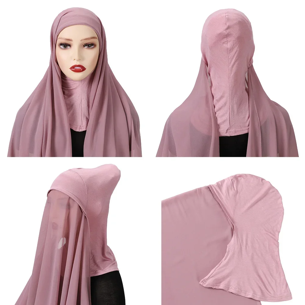 Easy Instant Hijabs for Women Chiffon Scarf Jersey Hijab Inner Caps Muslim Inner Headband Women Cap Bonnet Long Shawl Ramadan