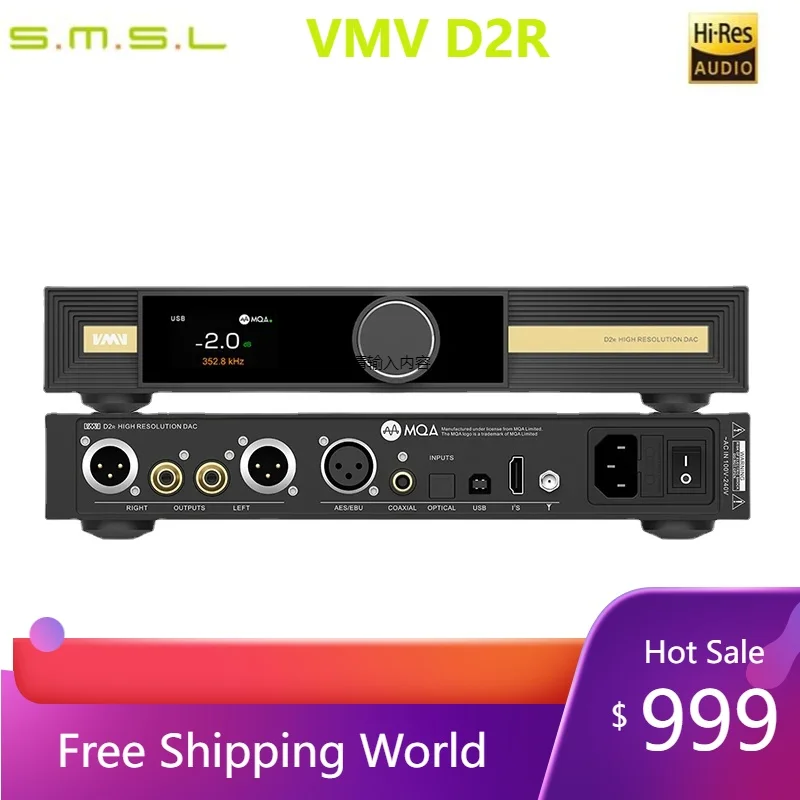 

SMSL VMV D2R MQA MQA-CD BD34301EKV DAC Support up to DSD512 32Bit/768kHz with Remote Control Decoder