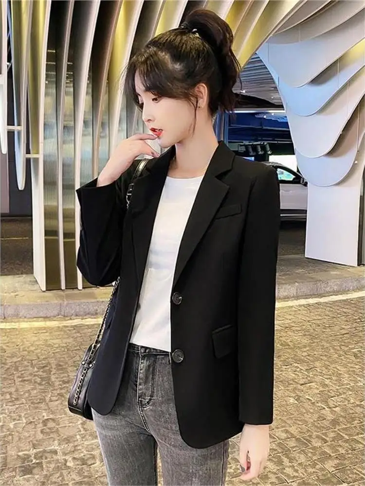 Casual coreano sle feminino bla terno jaet ort comprimento longo sve cleanfit design escritório apropriado faion tendência