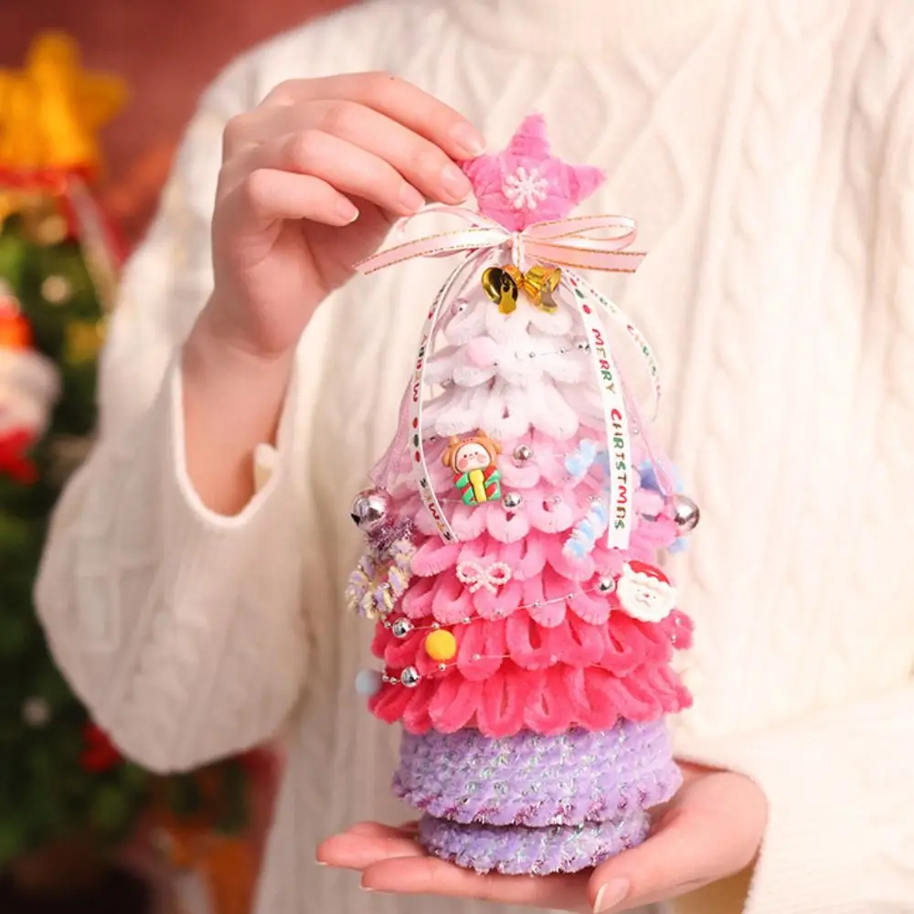 Conjunto de limpadores de cachimbo de natal feitos à mão, artesanato, torção, árvore de natal, hastes de chenille, desenho animado, pelúcia, árvore de natal, faça você mesmo, bastão de torção