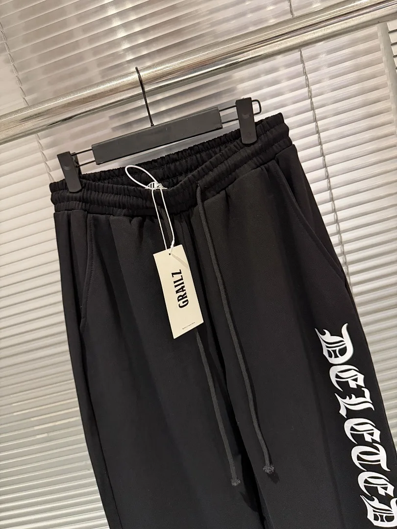 Fashion Sweatpants Men Heavyweight Cotton Wide Leg Pants Gothic Letter Printed Loose Casual Streetwear Sports Trousers