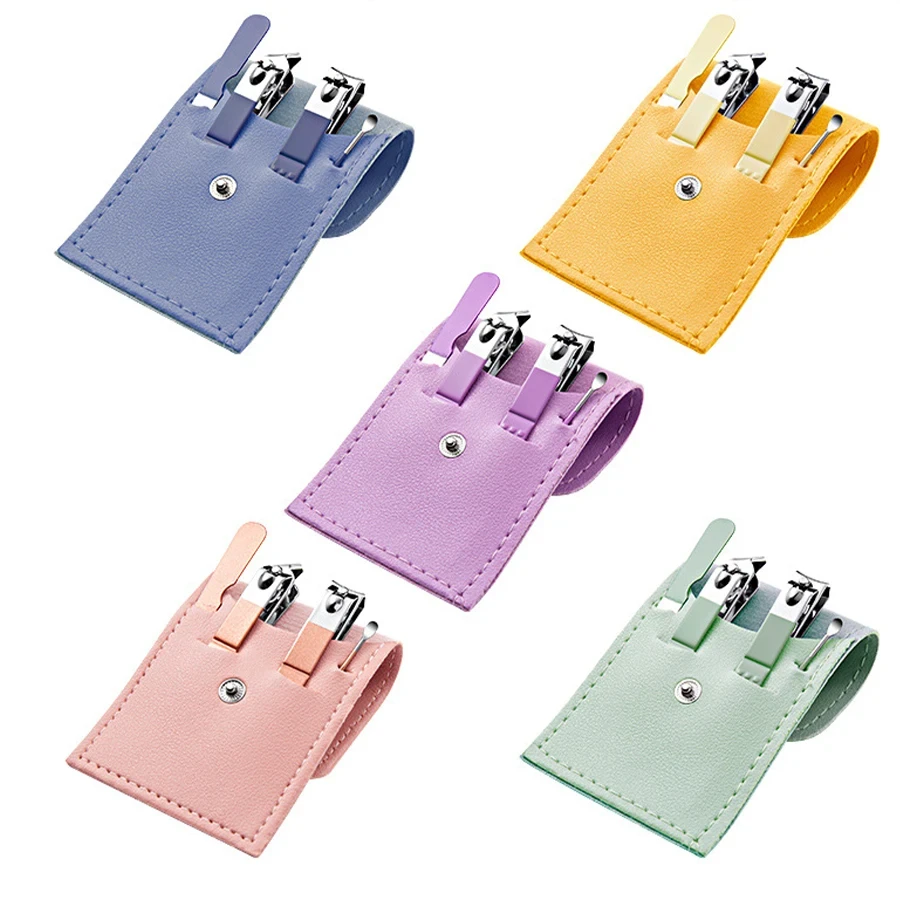 Aço inoxidável Nail Clippers Set, Ferramenta Manicure, Portátil Diagonal Nail Clippers, Orelha Escavando Colher, Kit Manicure, 4Pcs