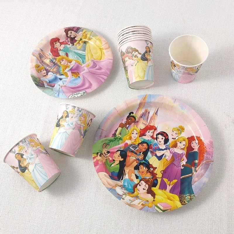 New Multi-Princess party theme birthday decoration cutlery Paper plates cuptablecloths cake insert row Halloween wedding