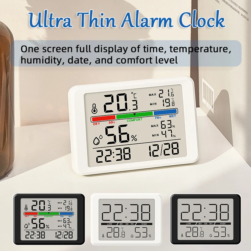 رقيقة جدا بسيطة منبه رقمي درجة الحرارة الرطوبة تاريخ الراحة عرض عرض التصميم المغناطيسي ساعة سطح المكتب الإلكترونية