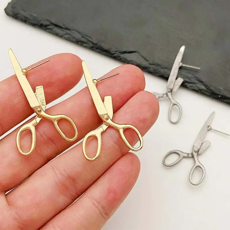 Dark Gothic Vintage Imitation Scissors Exaggerate Earrings For Men Women Goth Punk Silver Color Halloween Fashion Jewelry Gift