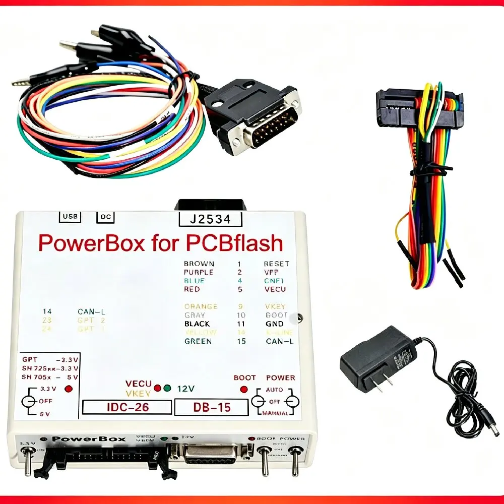 Power Box ECU Programmer J2534 Pass-Thru for Bench Flashing Tool JTAG Adapter Kit with Full Connector Cable Set for ECU Tuning