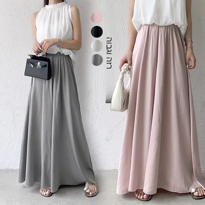 Ice Silk Wide Leg Pants Women High Waist Draped Summer Thin Loose Ethereal Satin Skirt Pants Polyester Fiber 25-29 Years Old