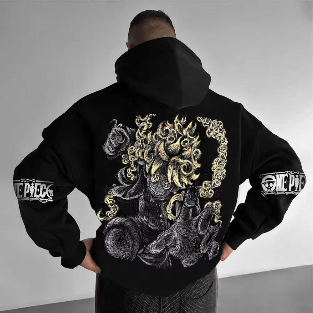 

Мужская толстовка с капюшоном ONE PIECE, свитер с капюшоном Monkey D Luffy, аниме, весна и осень, новинка 2025, популярная высококачественная одежда для родителей и детей