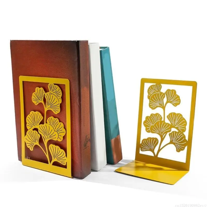 D5BB 2Pcs Book Ends for Shelves Hollowed Metal Bookends Heavy Duty Book Stoppers