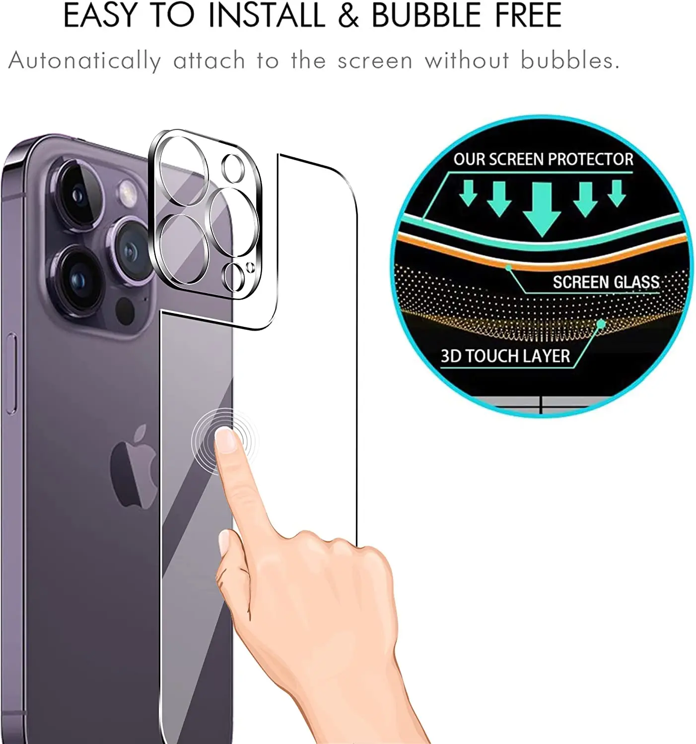 4in1[2 Rückglas + 2 Linsenglas] Klares gehärtetes Telefonglas für iPhone 16 15 14 Plus 13 12 Mini 11 Pro Max Rückbildschirmfolie – Detail 4