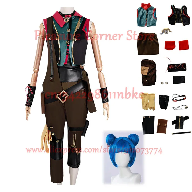 재고 있음 게임 LOL 징크스 풀 세트 가발 의상 신발 파우더 코스프레 유니폼 의상,7;k'2.s;9,