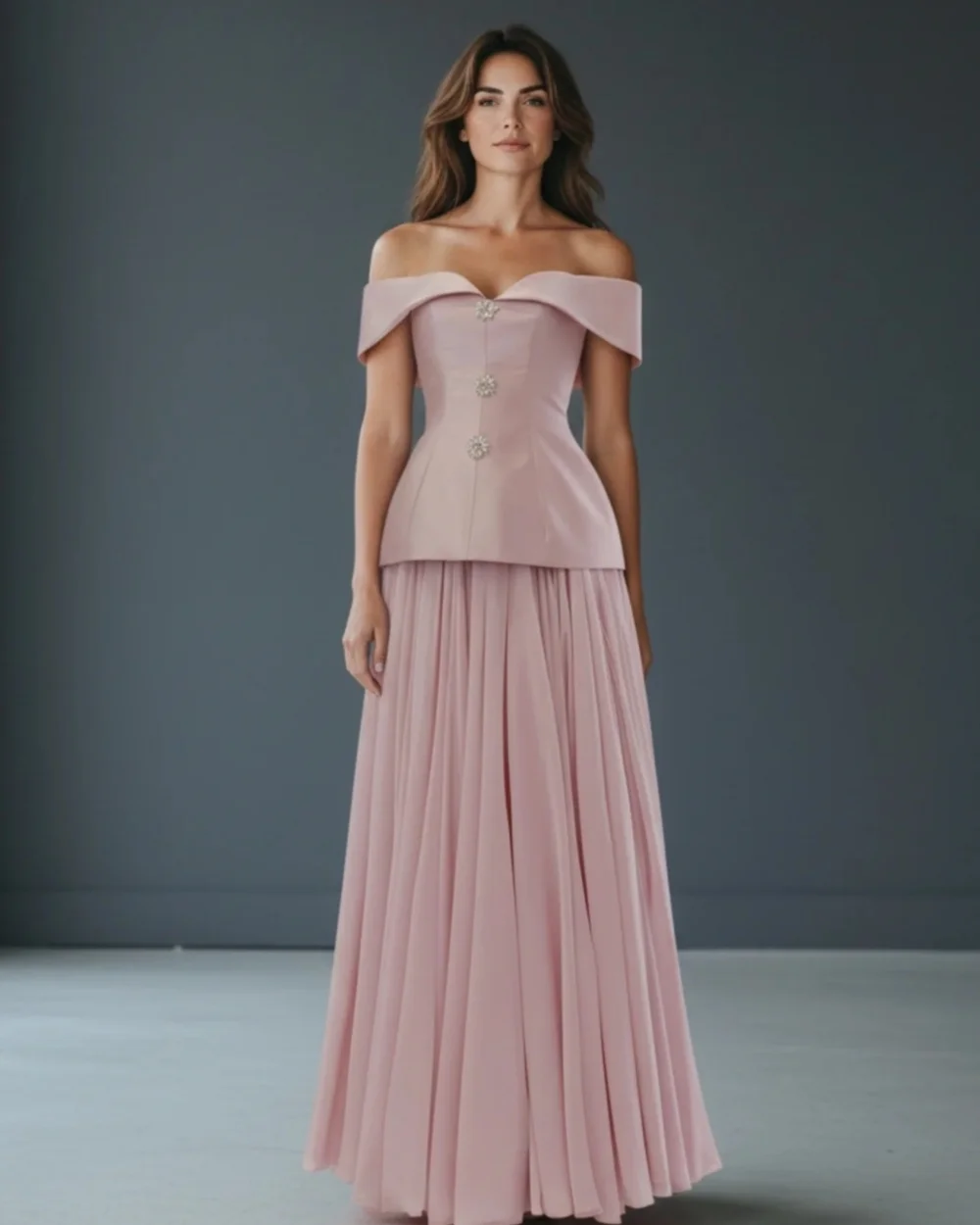 Customized Elegant Women Charmeuse Rhinestone Ruched A-Line Evening Dresses Fashion Off-the-shoulder Floor Lenght Prom Dresses
