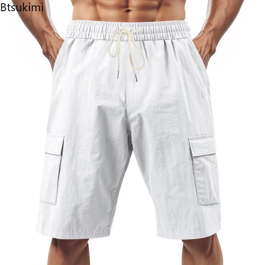 

2025 Summer Shorts for Men Classic Solid Color Fitness Baggy Shorts Men's Gym Basketball Sports Casual Pants Linen Beach Shorts