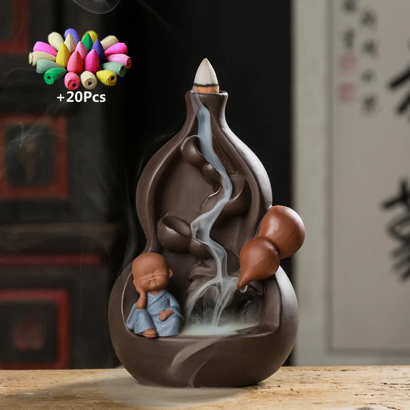 The Little Monk Zen Handmade Waterfall Backflow Incense Cucurbit Home office Tea House Decorate Ceramic Fountain