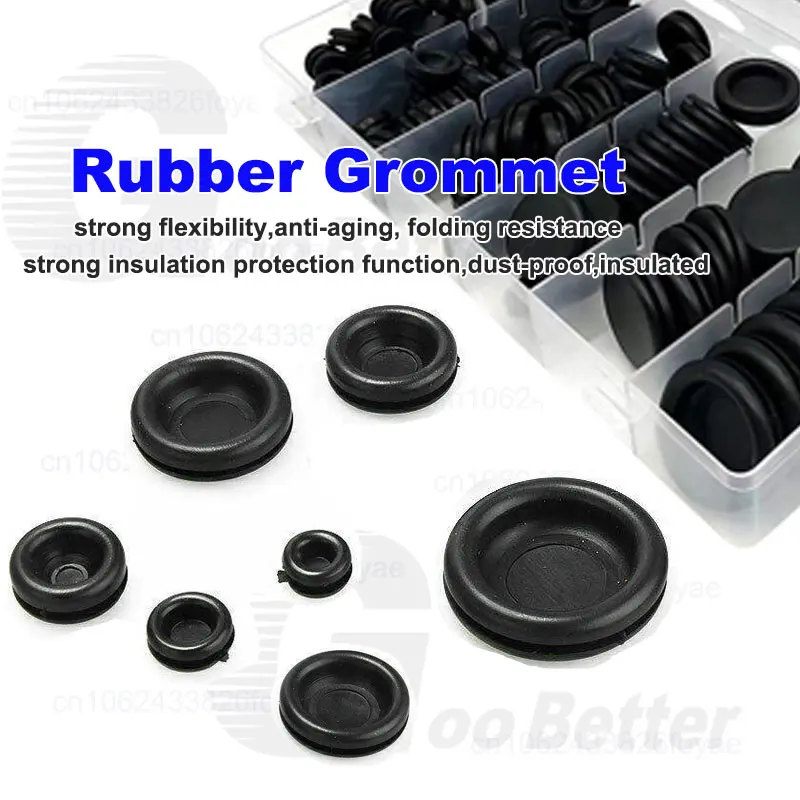 200pcs Radírgumi grommet állítsa egységes sided Tüzvédő zárt holes plugs Készles készlet számára Vezeték passt Elektromos Sportszer Ólomöntés