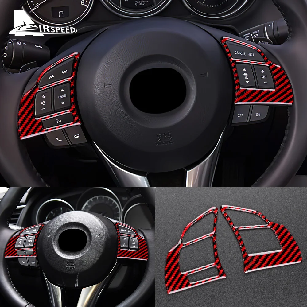 Real Carbon Fiber for Mazda 6 2014-2017 Automatic Transmission Car Steering Wheel Button Frame Sticker Interior Trim Accessories