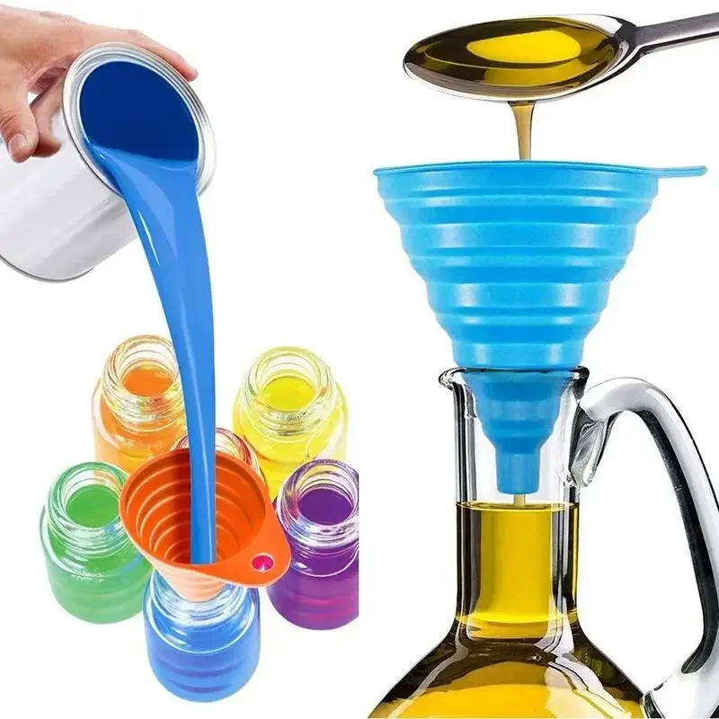 1PC Mini Foldable Funnel Silicone Collapsible Funnel Folding Portable Funnels Be Hung Home Liquid Dispensing Telescopic Funnel