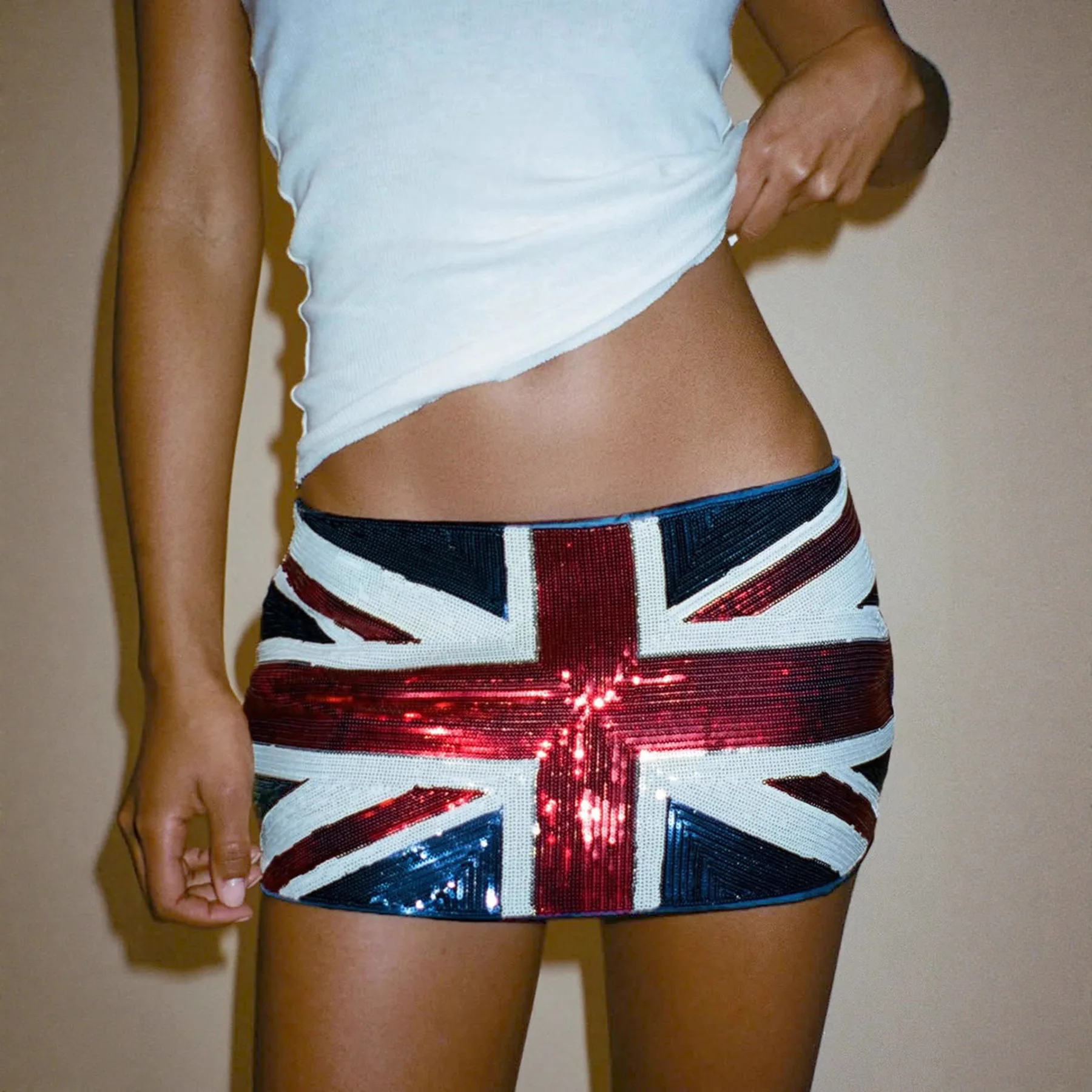 Falda de cintura baja con estampado de lentejuelas para mujer, falda ajustada con corte ort, Material de poliéster Faion, verano 2025