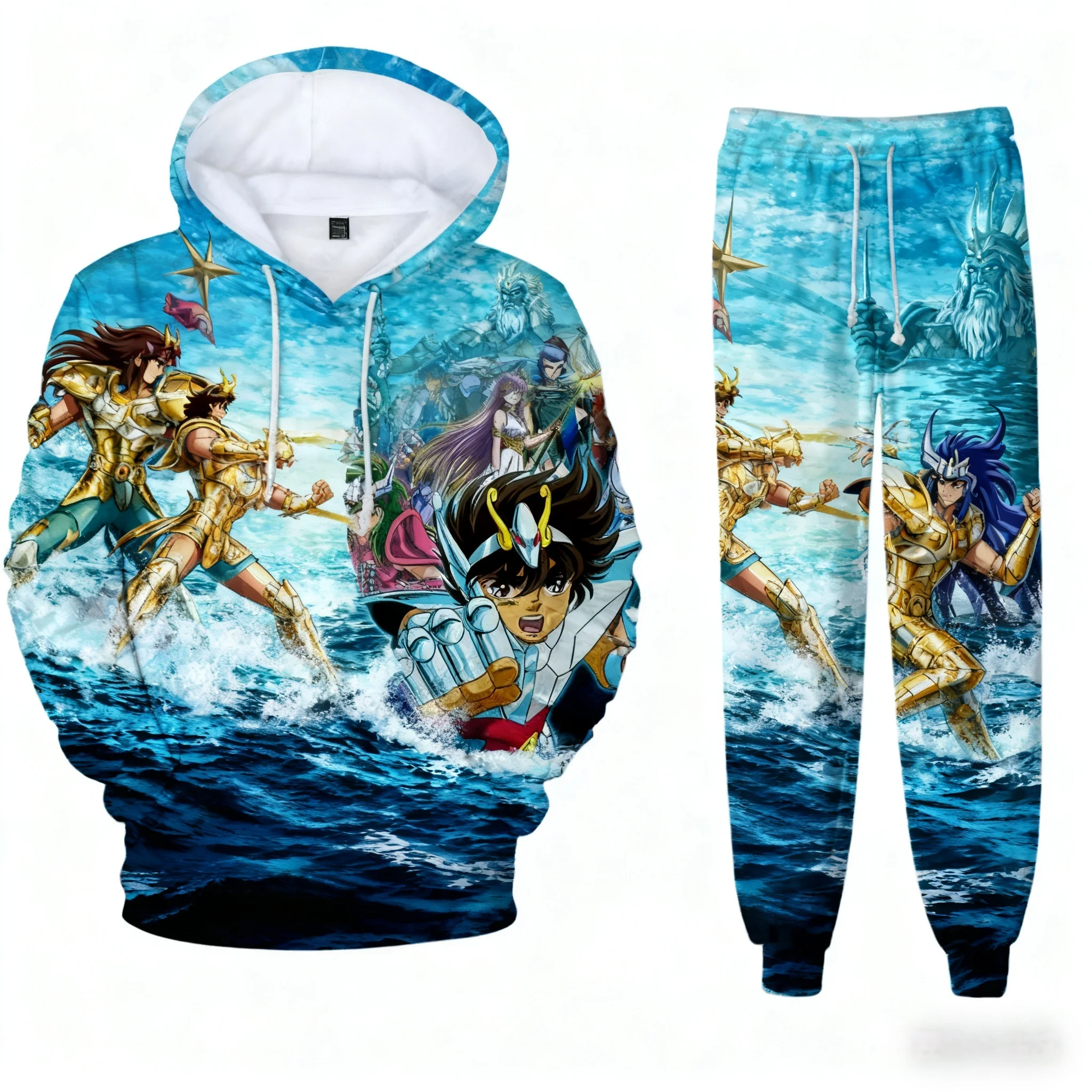 Popular Anime Saint Seiya 3D Print Hoodies Suit Man Woman Tracksuit Pants 2pcs Sets New Pullover Cosplay 2pcs Hoodie Suits