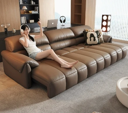 The product can be customized. Leather electric function sofa living room 2024 new first layer cowhide