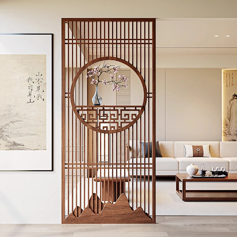 

ZYY home screen partition entrance living room new Chinese solid wood grille rack